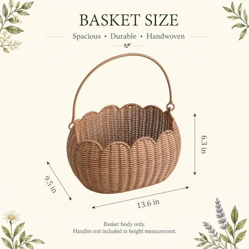 Large Wicker Picnic Basket, Handwoven Garden Harvest Basket for Gathering Vegetables Flowers Fruits, Woven Rattan Style Basket with Handles for Picnic Outdoor Storage Gardening Organization - Image 2