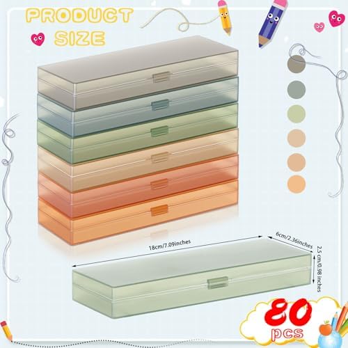 Fainne 80 Pieces Back to School Plastic Pencil Boxes Pencil Case Bulk Frosted Clear Multi Colored Pens Holder Stackable Container with Lid & Snap for Stationery Office Classroom(Morandi Color) - Image 2