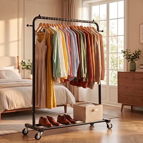 Sywhitta Metal Clothing Rack on Wheels with Bottom Shelf, for Clothes,Black - Image 4