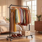 Sywhitta Metal Clothing Rack on Wheels with Bottom Shelf, for Clothes,Black - Image 4