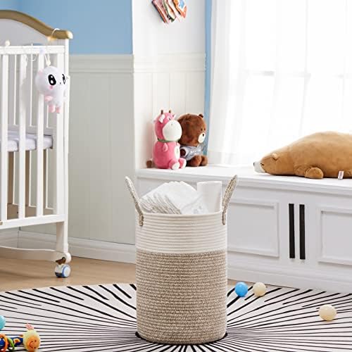 VIPOSCO 30L Small Woven Laundry Basket Hamper, White Brown - Image 2