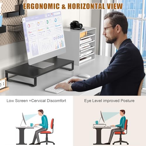 XINYAO Wood Monitor Stand Riser for Desk, 24x12x3 inch, Black - Image 6