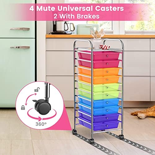 COSTWAY 10-Drawer Rolling Storage Cart, Utility Mobile Trolley - Image 5