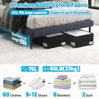 Under Bed Storage with Wheels, 3-Pack 10" Height XXL 75L Rolling Storage Bins, Quick Assembly Underbed Shoe Storage Containers with Clear Lid & Label, Dorm Under Bed Drawers for Clothes, Shoes, Black - Image 2