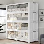 1280QT Extra Large Stackable Storage Bins with Lid, 320Gal Plastic Closet Organizers and Storage Drawer, Collapsible Cabinet Box with Wheels Clear Doors for Home Kitchen Office, 4Pack White by QAVABIN