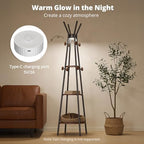 young master Freestanding Coat Rack with Light, 12 Hooks & 3 Wood Shelves, Black - Image 2