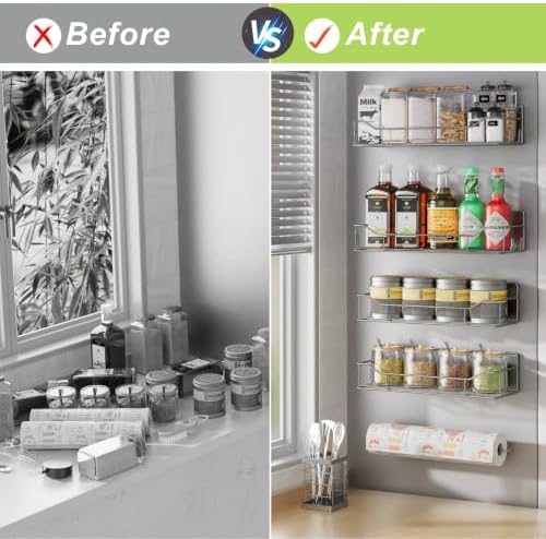 Magnetic Spice Rack for Refrigerator, 6 Pack Strong Magnet Spice Organizer with Paper Towel Holder, Utensil Holder, Moveable Magnetic Fridge Shelf for Kitchen Organization and Storage (Grey) - Image 7