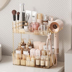 Bathroom Counter Organizer for Vanity, Makeup Organizer Countertop with Holder, Large Capacity Storage Rack, Perfect Large Skincare, Hair Care, Perfume, Easy to Install (Gold, 2Tiers) - Image 5