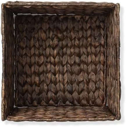 Casafield 10.5" x 10.5" Water Hyacinth Storage Baskets, Espresso - Set of 4 Collapsible Cube Organizers, Woven Bins for Bathroom, Bedroom, Laundry, Pantry, Shelves - Image 6