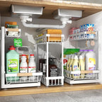 Sevenblue 3-Pack 2-Tier Height Adjustable Under Sink Organizer, White by Sevenblue