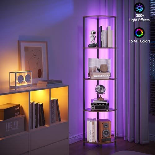 SUNMORY 5 Tier Corner Shelf with LED Light, Industrial 65" Corner Shelves - Image 3