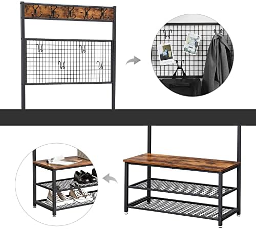 VASAGLE Coat Rack and Storage Bench, Hall Tree with 9 Hooks, Iron Frame - Image 5