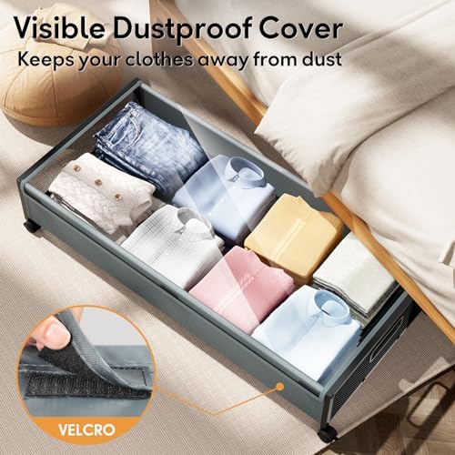 Under Bed Storage Containers with Wheels 2 Pack Underbed Shoe Storage Bedroom Storage Bins Organizer Large Capacity Under Bed Storage with Lid for Clothes Shoes Toys Blankets (Cyan-gray) - Image 5