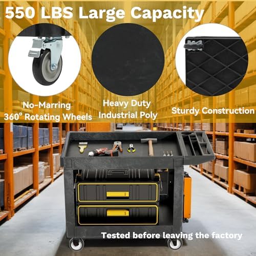 DWVO 45 x 25 in Heavy Duty Rolling Utility Cart on Wheels, Black - Image 2