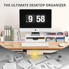 OPNICE Desk Organizers and Accessories, Dual Monitor Stand Riser with Drawer and 2 Pen Holders, Desk Shelf Printer Stand for Office Workspace Organizers, Desktop Organization (Pink-White) - Image 6