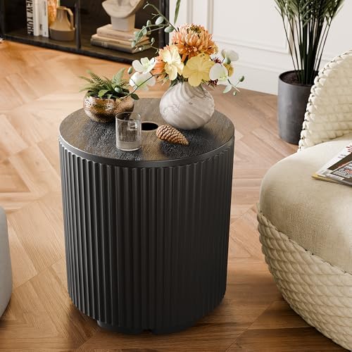 Outdoor Table with Umbrella Hole, Patio Umbrella Side Table with Plastic Bags Attached, Free-Standing Umbrella Side Table for Porch, Poolside & Garden, Easy Assembly, Black - Image 2