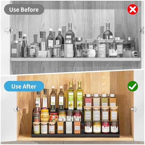 BOIVSHI 3 Tier Spice Rack for Cabinet, Adjustable Shelf, Black - Image 5