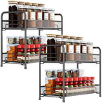 Spice Rack Organizer for Countertop 2 Pack, 2-Tier Counter Foldable Metal Standing Large Seasoning Storage Shelf for Kitchen Cabinet Bathroom Living Room Pantry Office, Black by Xpatee