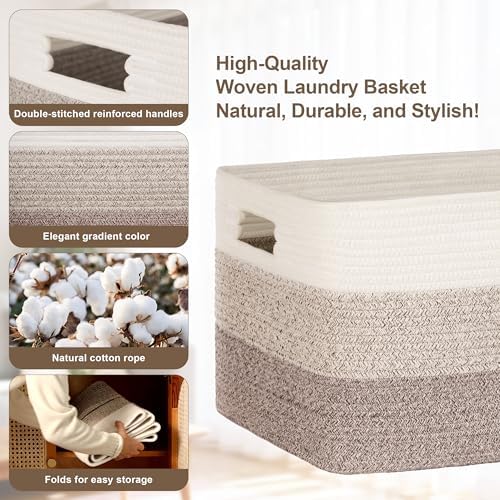 86L Large Woven Laundry Basket Hamper with Handles, Gradient Brown - Image 5