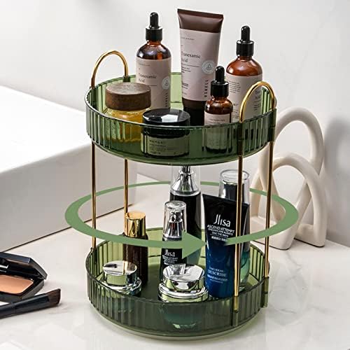 shuang qing Rotating Makeup Organizer for Vanity, High-Capacity Skincare Make Up Storage Perfume Organizers Cosmetic Dresser Organizer Countertop 360 Spinning (Green, 3 Tier) by SHUANGQING