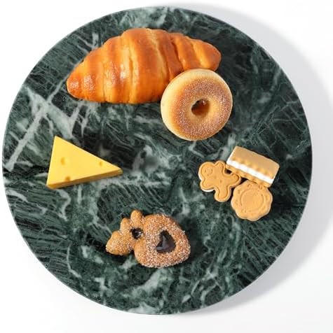 12" Marble Lazy Susan Turntable - 100% Natural Stone Round Serving Tray with Silent Spinning, Revolving Cake Stand & Cheese Board for Kitchen Countertop, Cupcake Table Display, Food, Seasoning (Green) by BCS