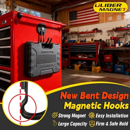 ULIBERMAGNET Upgraded Extra Large Magnetic Hooks,2 Pack Heavy Duty Ultimate Magnetic Hooks for Metal Cabinet,Pegboard,Garage Shelve,Tool Shed,RV,Shipping Containers (Black/3.46inch) - Image 2