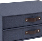 Bigso Birger 2-Drawer Canvas Fiberboard Easy Pull Handle Document Letter Box | Desktop Drawers for Loose Papers and Documents | Desktop Storage Drawers with Leather Handles | 13.1” x 10” x 5.7” | Blue - Image 5