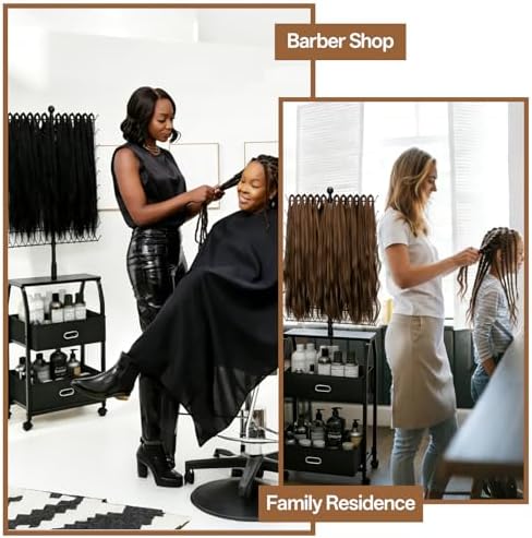 XINTUO Portable Braiding Hair Rack with Wheels & Storage Drawers,280 Pegs Hair Extension Holder Hanger for Braiding Hair Separator Stand Display,Hair Rack with Stylist Hair braiding Tools(Black) - Image 3