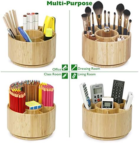 Bamboo Rotating Pencil Holder for Desk,Pen Holder with 7 Compartments - Image 3