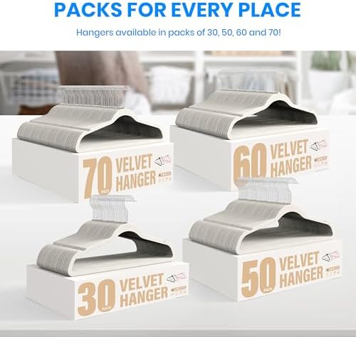 YSSOA Velvet Hangers 70 Pack, Non-Slip Clothes Hangers with Shoulder Notches, 360° Swivel Hooks, Heavy Duty Standard Hanger for Closet Space Saving, White - Image 7