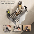 VOLPONE Shower Caddy Suction Shower Shelf No Drilling Shower Organizer Suction Cup Shower Storage Rack Aluminum Wall Mounted Shampoo Holder with Towel Bar Hooks (3-Pack, Matte Gray) - Image 5