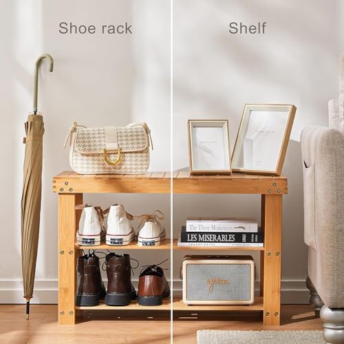 Pipishell 3 Tier Bamboo Shoe Rack Bench for Entryway, Natural - Image 6