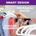 MIZGI Premium Velvet Hangers - 40 Pcs Heavy Duty, Non Slip Felt, Space Saving, White with Gold Hooks - Image 3