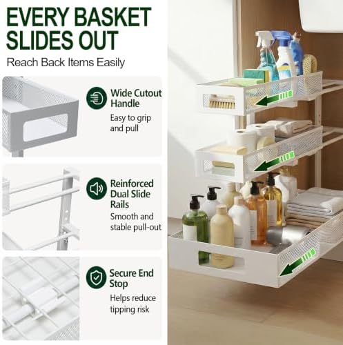 3 Tier Under Sink Organizer for Bathroom, Pull Out Drawers, 2 Pack - Image 4