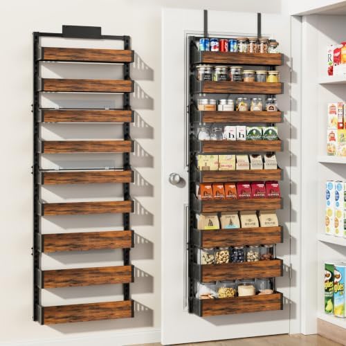 Over the Door Pantry Organizer: Pantry Organization and Storage with Hanging Basket - 9-Tier Metal Spice Rack Adjustable Shelves for Kitchen Bedroom Bathroom & Laundry Room Black by Unknown