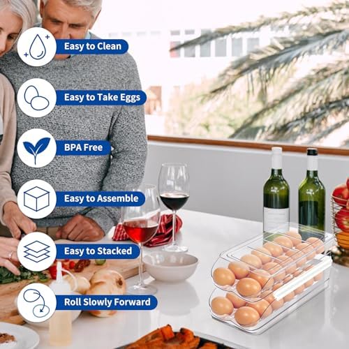 MesRosa Egg Holder for Fridge, Automatic Rolling Egg Organizer -3 Layer - Image 6