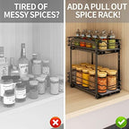 BOIVSHI Spice Rack Organizer for Cabinet, 2 Tier Pull Out Spice Organizer for Cabinet Height Adjustable Heavy Duty Metal Basket for Inside Cabinets & Pantry Closet (5.5''Wx10.5''Dx9.5''H) - Image 3