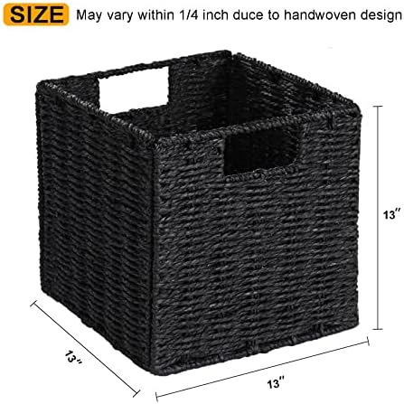 Vagusicc Storage Basket, Set of 2 Hand-Woven Storage Baskets for Organizing with Handles, Foldable Cube Storage Baskets Bins Organizer, 13 inch Large Wicker Baskets for Shelves & Decor, Black - Image 4