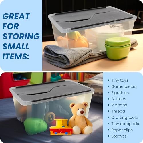 ORGANIZE-IT!, 6-Pack Flip-Top Tote 28 Qt, Storage Bin with a Clear Plastic Base, Black Lid, Stackable, 18" L X 12" W X 8" H - Image 6