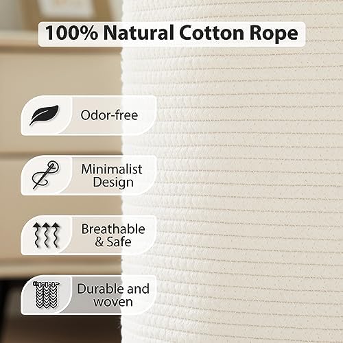 Fiona's magic Woven Laundry Hamper, 72L Tall Blanket Storage-White - Image 3