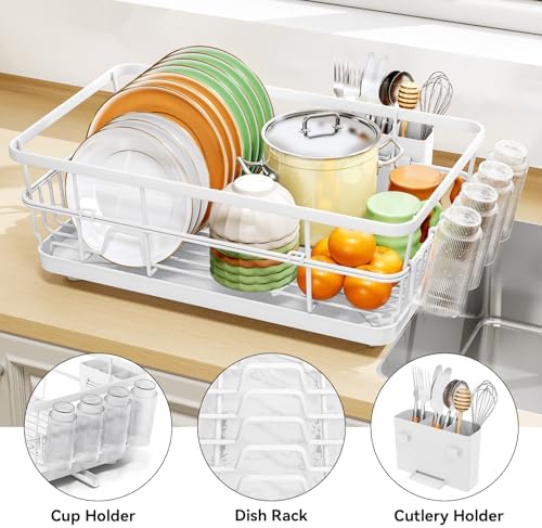 TOOLF Dish Drying Rack for Kitchen Counter,12.4''W x 16.5''L x 7.2'', White - Image 5