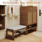 Shoe Rack Bench with Flip-Top Storage, 35.4" W x 15.7" H Solid Wood Entryway Bench Shoe Organizer with Cushion Side Hooks for Front Door Entrance Hallway Foyer Closet Living Room Bedroom - Image 6