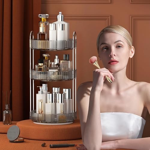 YCIA&DONE 360 Rotating Makeup Organizer and Storage for Vanity Countertop 3 Tiers, High Capacity Cosmetic Skincare Perfume Organizers for Dresser Bathroom Lazy Susan (Smoky Gray) - Image 6
