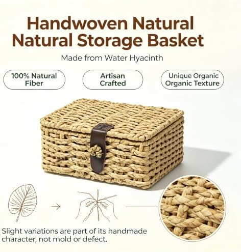 2 Pcs Woven Storage Basket with Lid, Seagrass Basket,Decorative Storage Box - Image 4