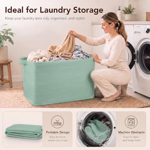 OIASKET 95L Extra Large Blanket Basket, 24" x 16.9" x 14.2" Woven Basket - Image 5