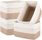 OIASKET 4 Pack Storage Baskets for Organizing, 13"X9"X7.87", Decorative Cotton Rope Baskets for Shelves, Small Woven Basket for Toys, Books and Towels, Brown & White by OIASKET