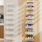 Delamu 8 Tier Over the Door Pantry Organizer, 2in1 Hanging or Wall Mount Spice Rack Seasoning, Adjustable Heavy-Duty Narrow Pantry Door Organizer and Storage for Kitchen Cabinet and Bathroom,12" White by DELAMU