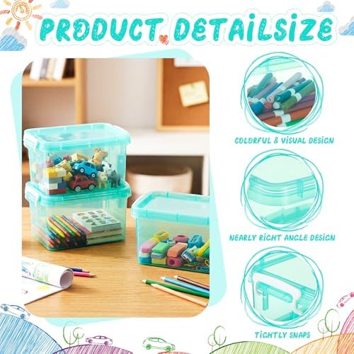 Wenqik 6 Pack Colorful Plastic Storage Bins with Lids, Teal - Image 3