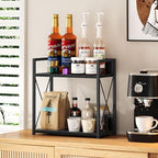 Giikin Kitchen Countertop Organizer, 2 Tier Coffee Bar Organizer, Black Spice Rack for Counter, Kitchen Counter Shelves, Particleboard,15.8" L x 7.9" W x 15.8" H (Black, L) - Image 7