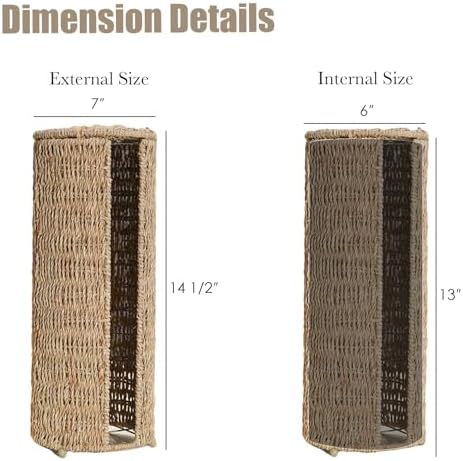 PINXIURY Seagrass Toilet Paper Holder with Storage, 3 Rolls of Wicker Toilet Paper Holder for Bathroom and Under Sink, Handmade Woven Toilet Paper Rolls Holder Stand - Image 2
